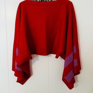 NY & Co Red and Purple Women's Cropped Cape Sweater (L-XL)